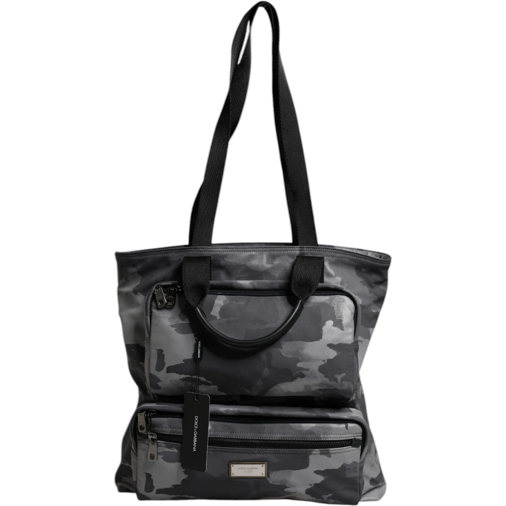 Gray Camo Cotton Multiple Compartments Tote Bag
