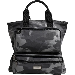 Gray Camo Cotton Multiple Compartments Tote Bag