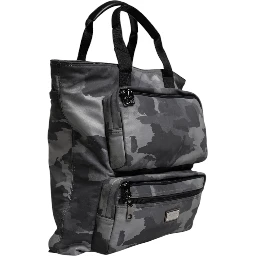 Gray Camo Cotton Multiple Compartments Tote Bag