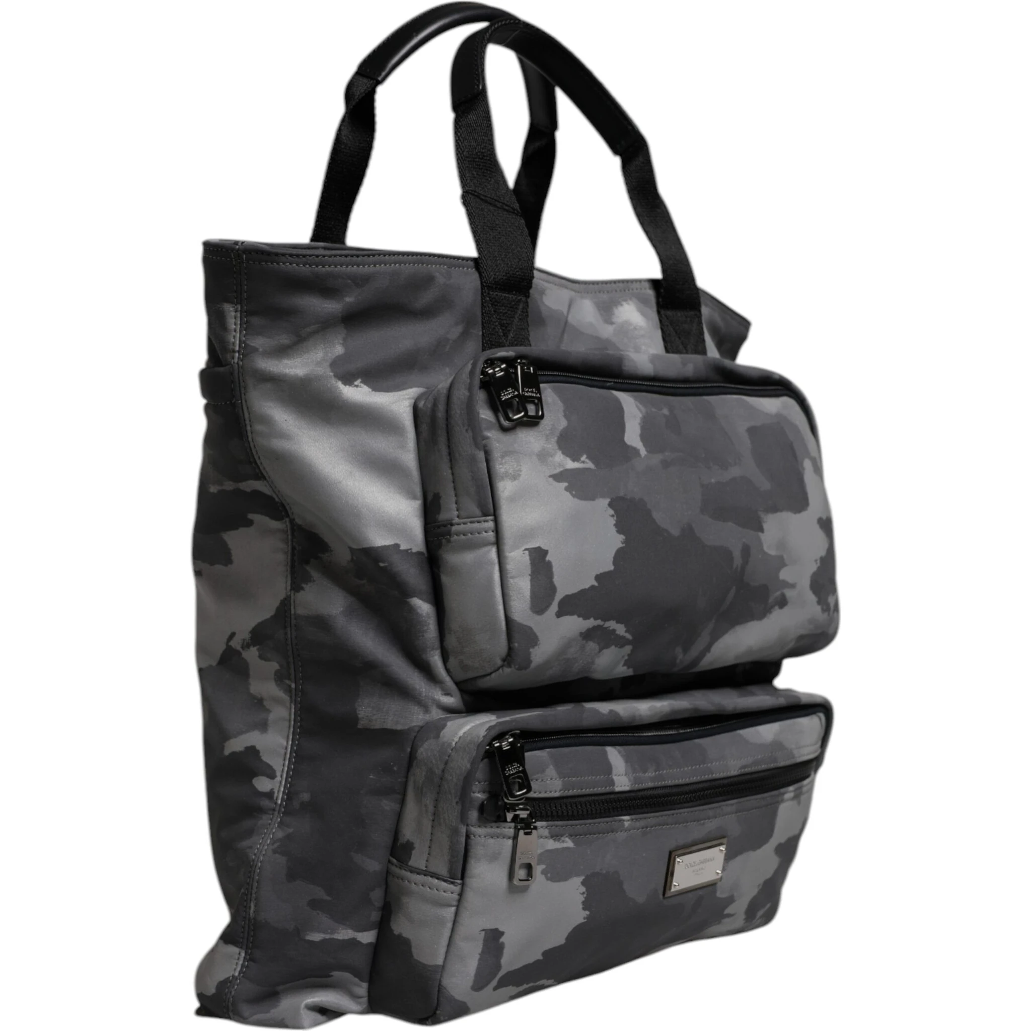 Gray Camo Cotton Multiple Compartments Tote Bag