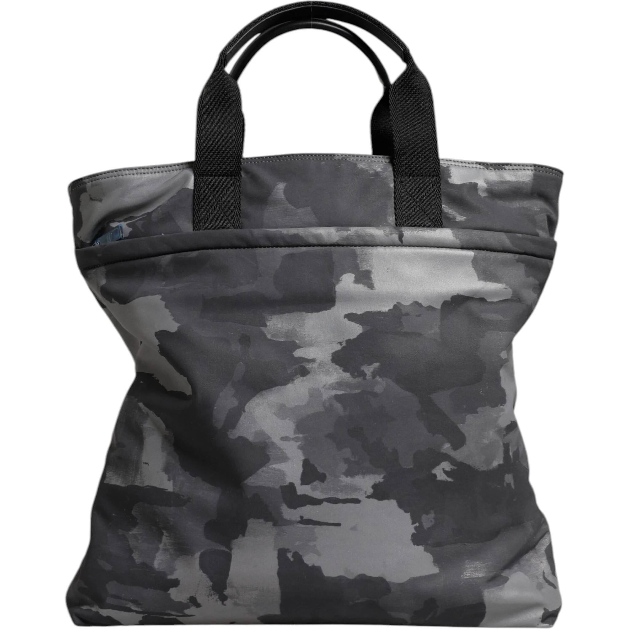 Gray Camo Cotton Multiple Compartments Tote Bag