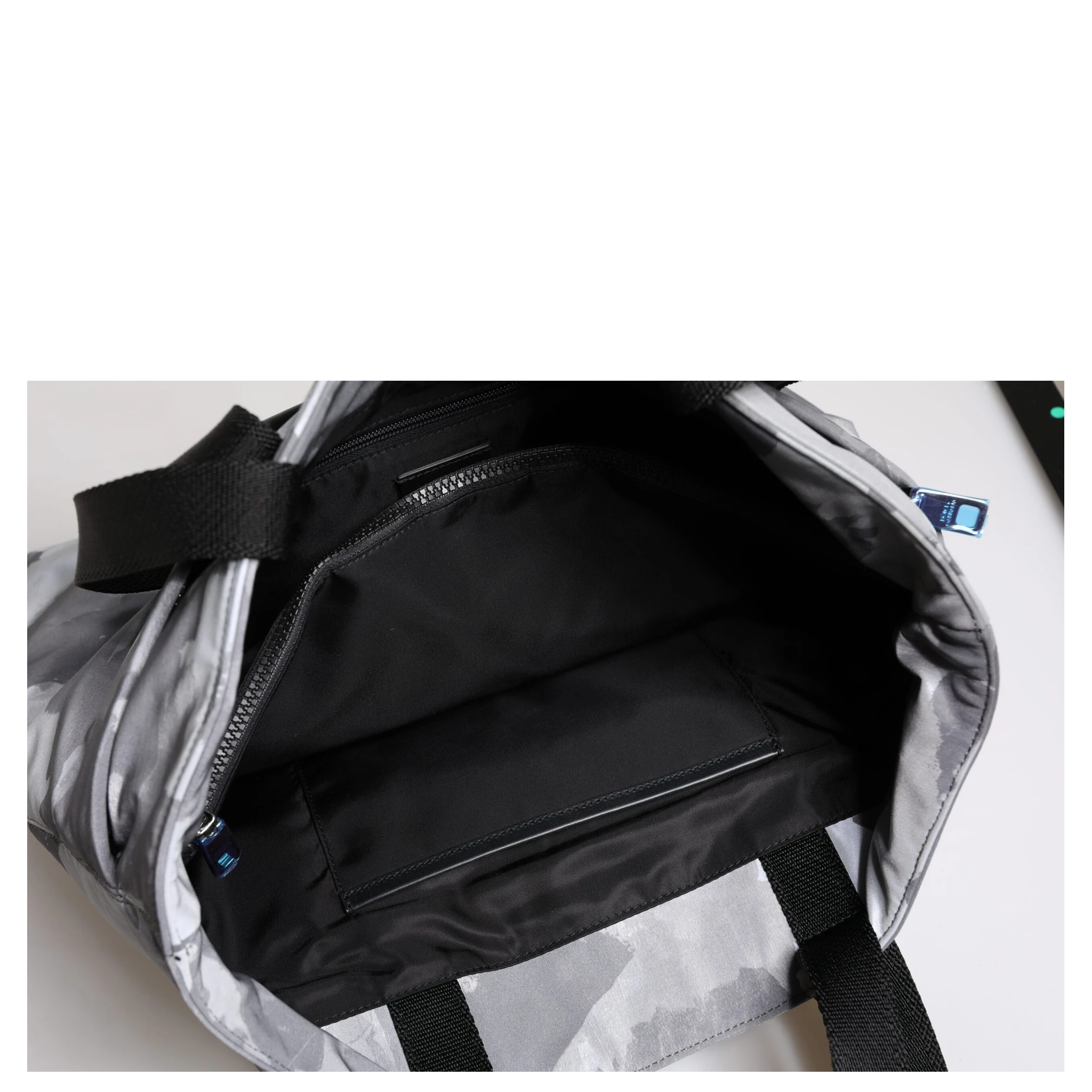 Gray Camo Cotton Multiple Compartments Tote Bag