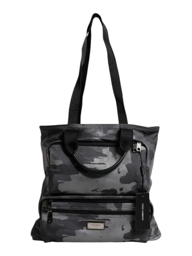 Gray Camo Cotton Multiple Compartments Tote Bag alternative