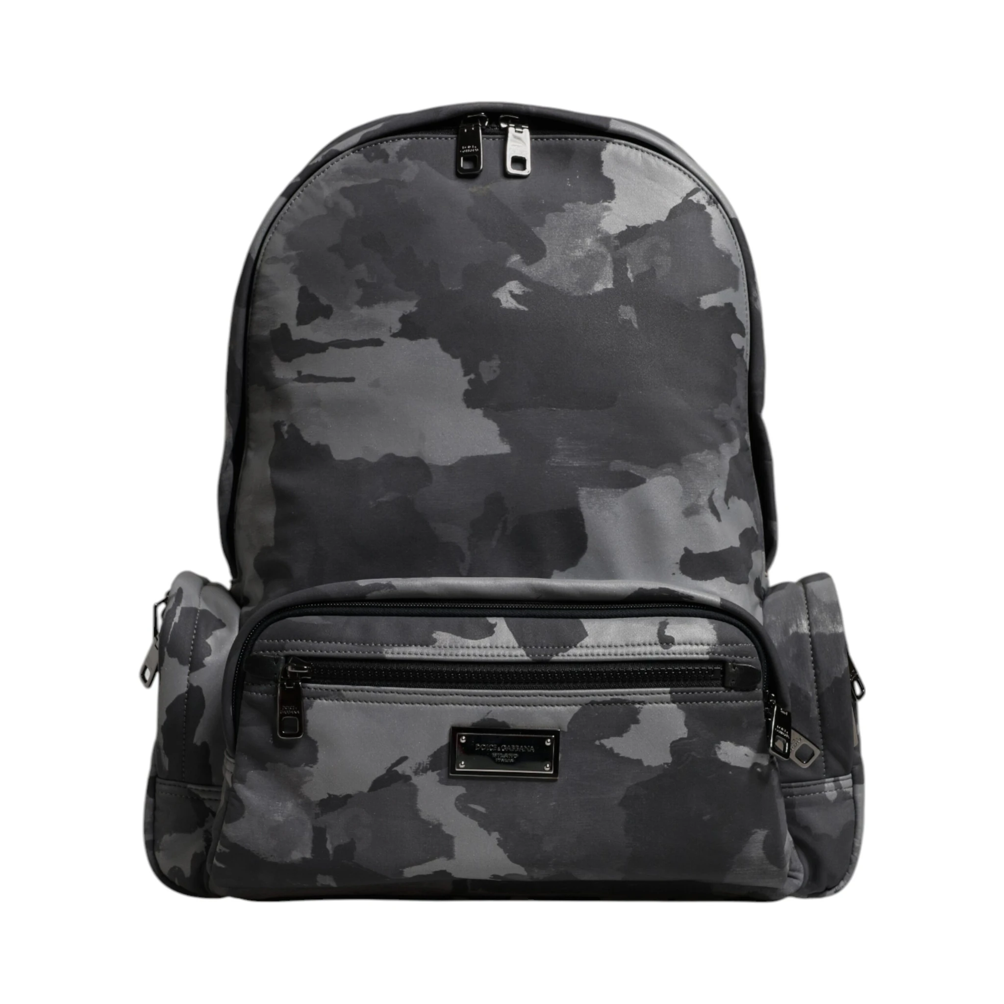 Gray Cotton Camouflage Logo Plaque Backpack Bag