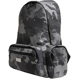 Gray Cotton Camouflage Logo Plaque Backpack Bag