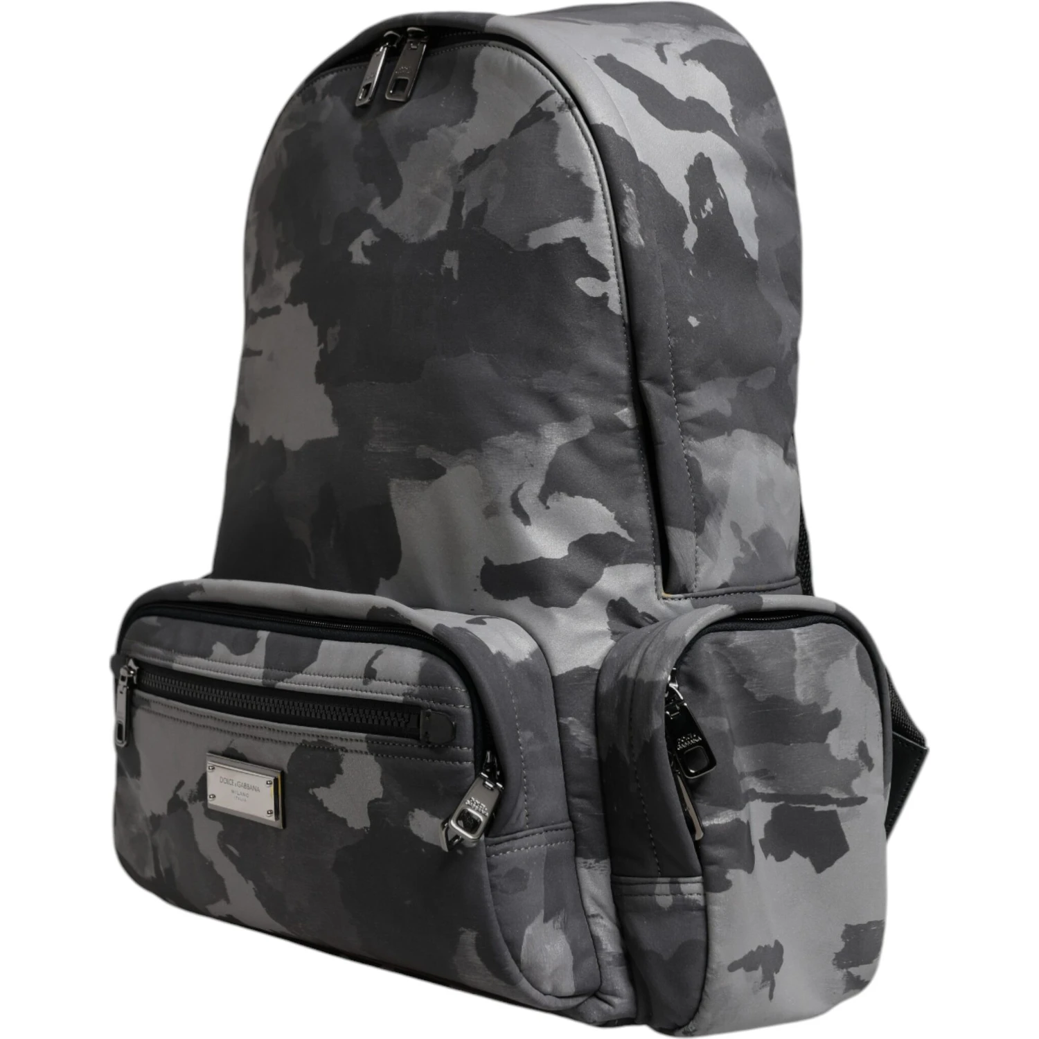 Gray Cotton Camouflage Logo Plaque Backpack Bag