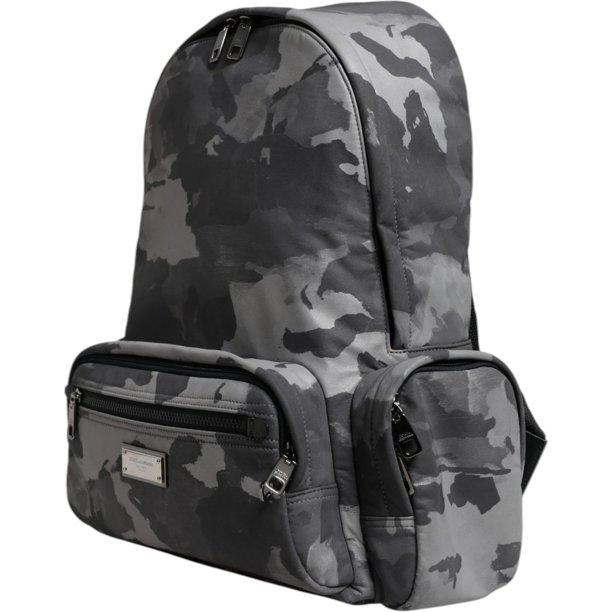 Gray Cotton Camouflage Logo Plaque Backpack Bag