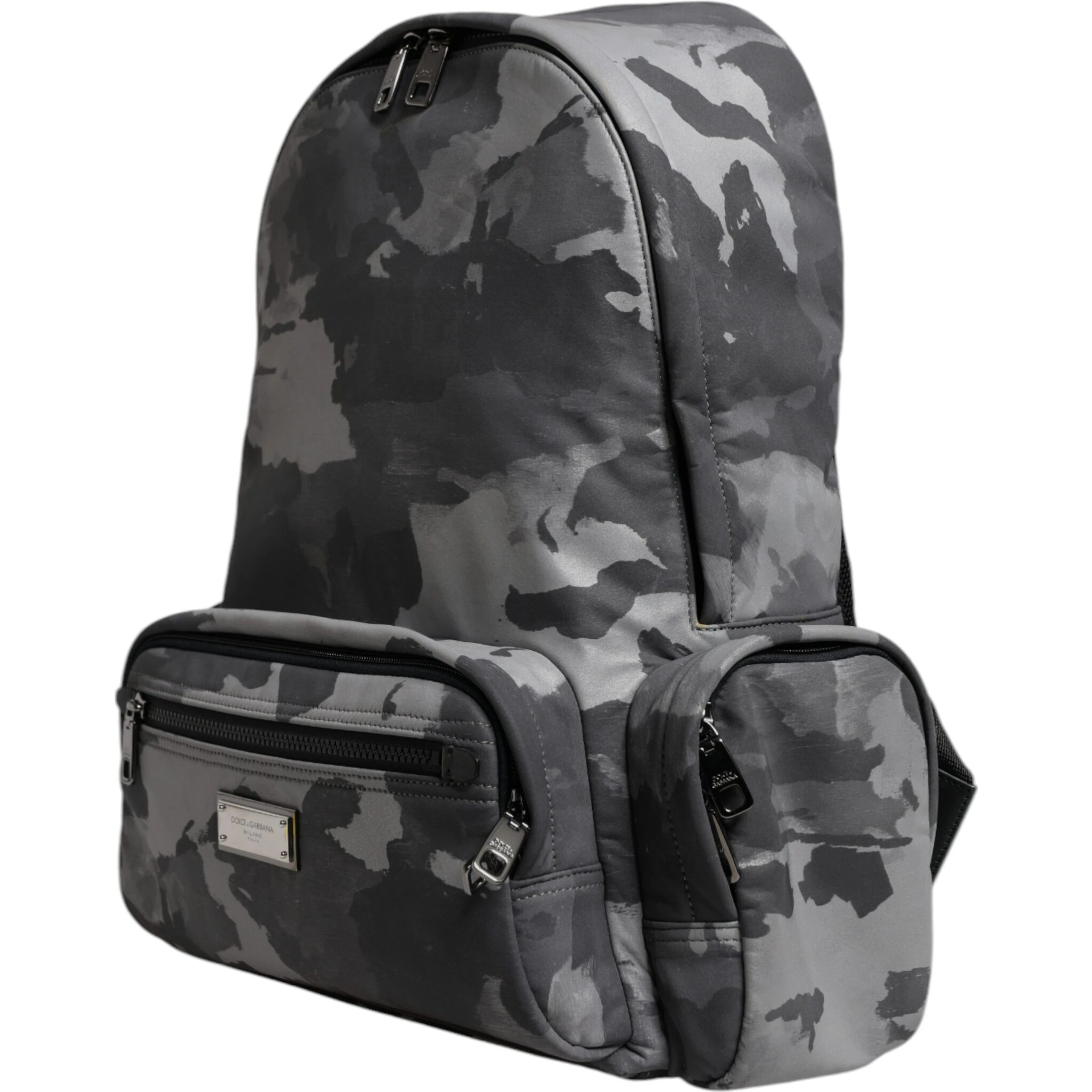 Gray Cotton Camouflage Logo Plaque Backpack Bag