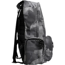 Gray Cotton Camouflage Logo Plaque Backpack Bag