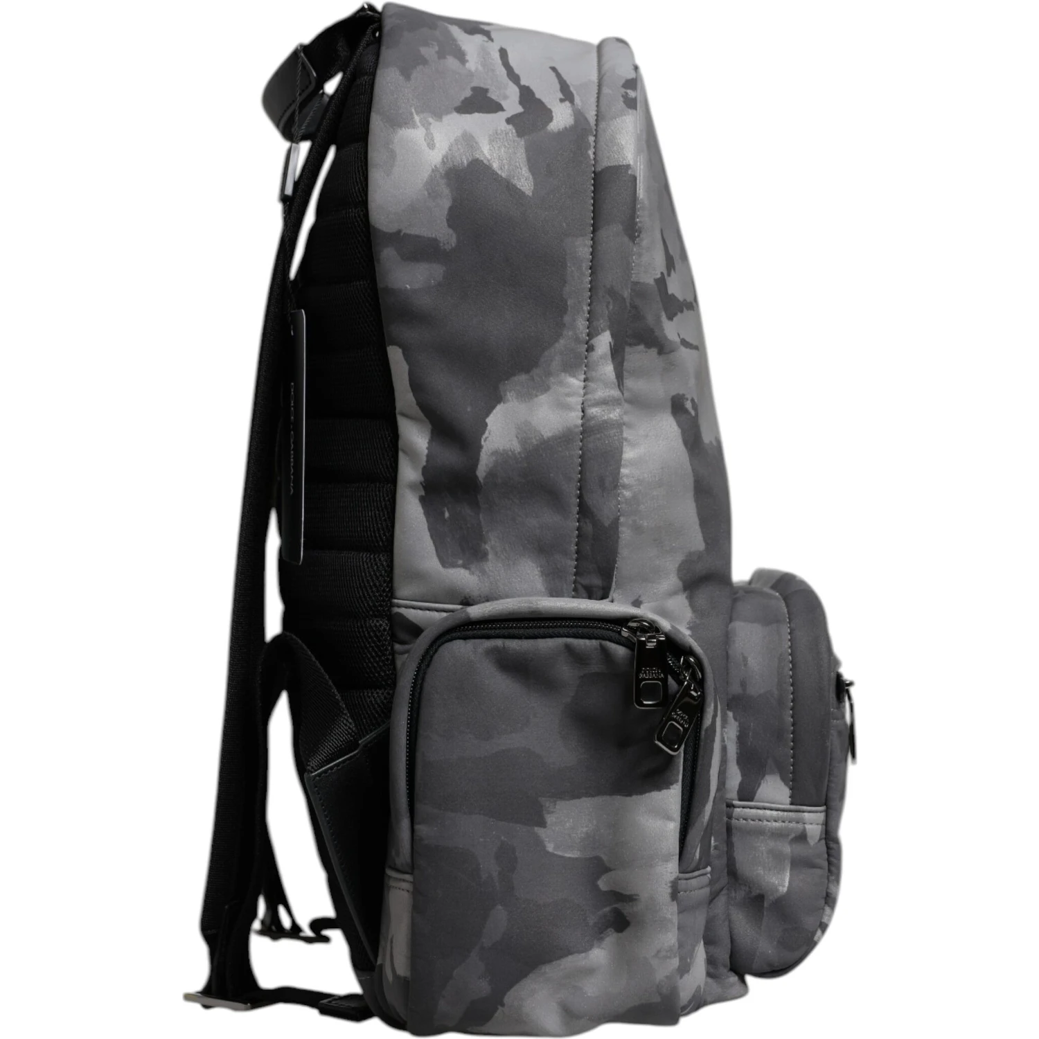 Gray Cotton Camouflage Logo Plaque Backpack Bag
