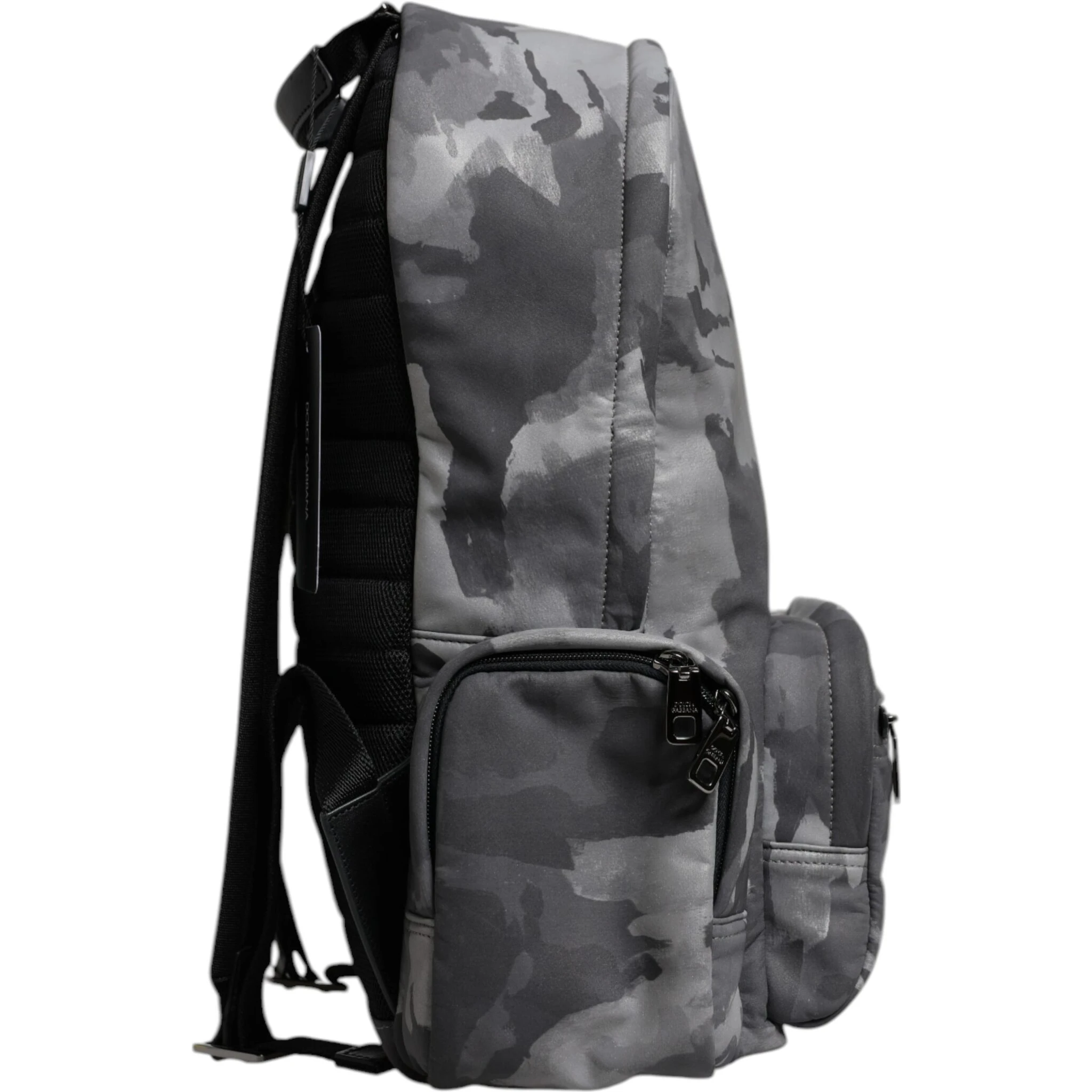 Gray Cotton Camouflage Logo Plaque Backpack Bag