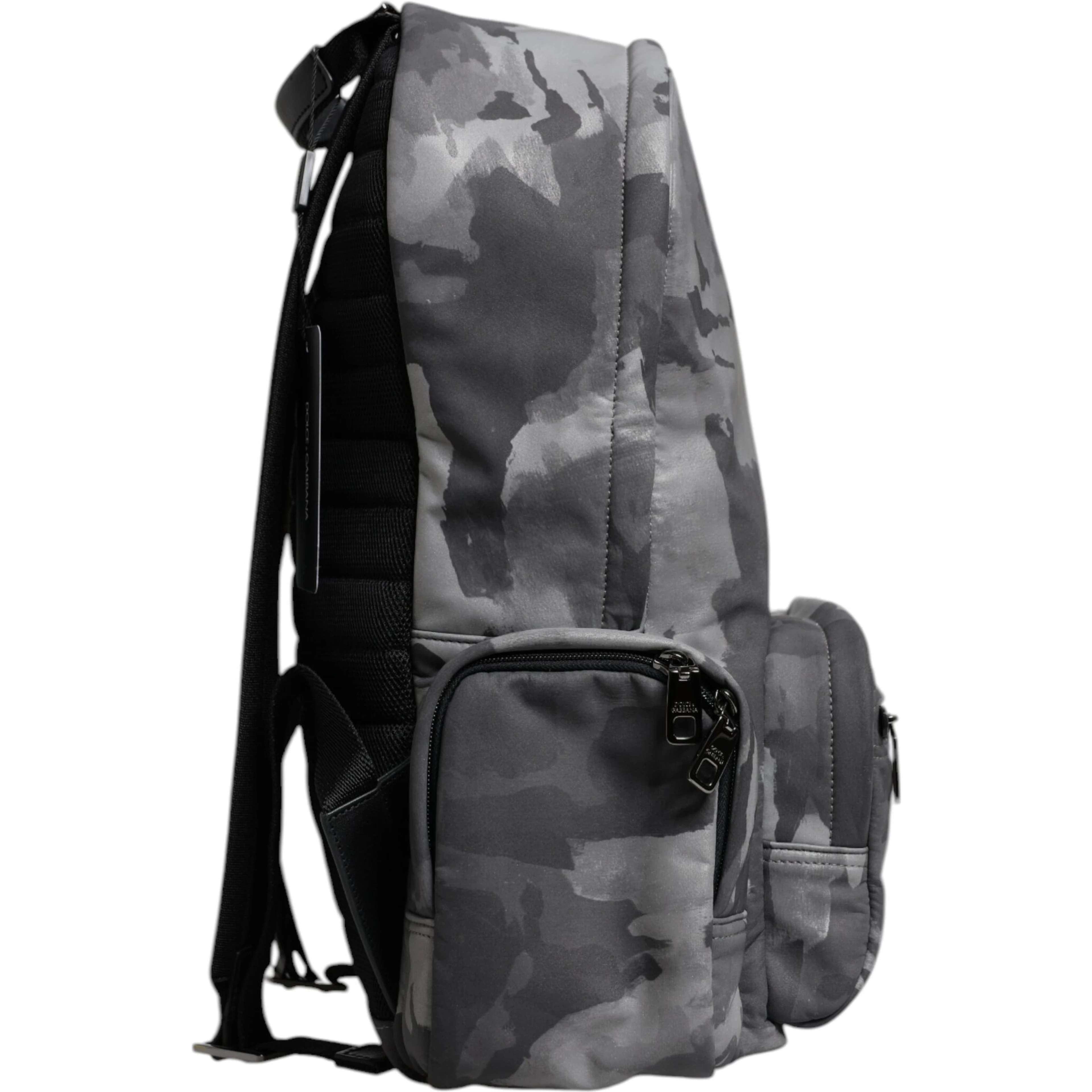 Gray Cotton Camouflage Logo Plaque Backpack Bag