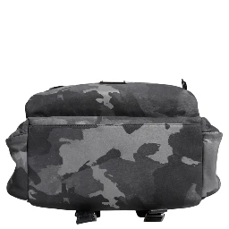 Gray Cotton Camouflage Logo Plaque Backpack Bag