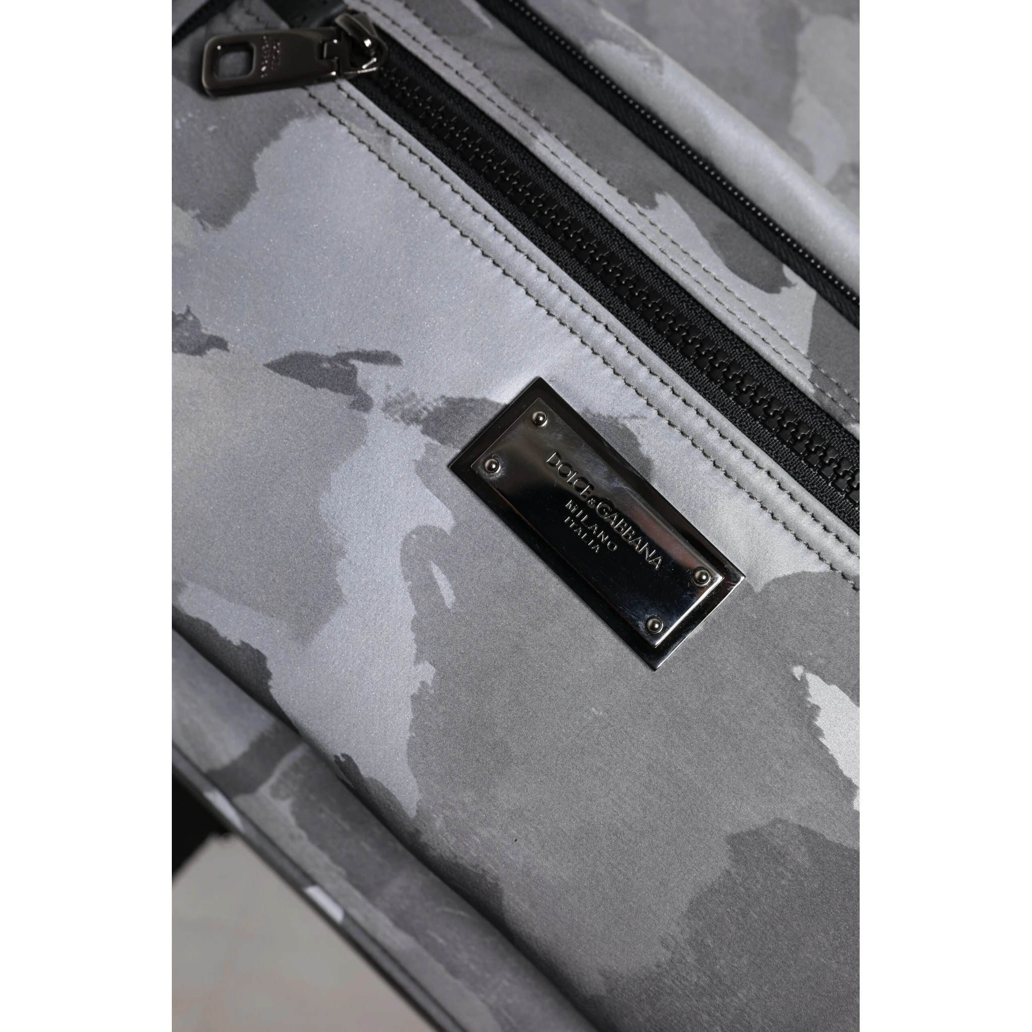 Gray Cotton Camouflage Logo Plaque Backpack Bag
