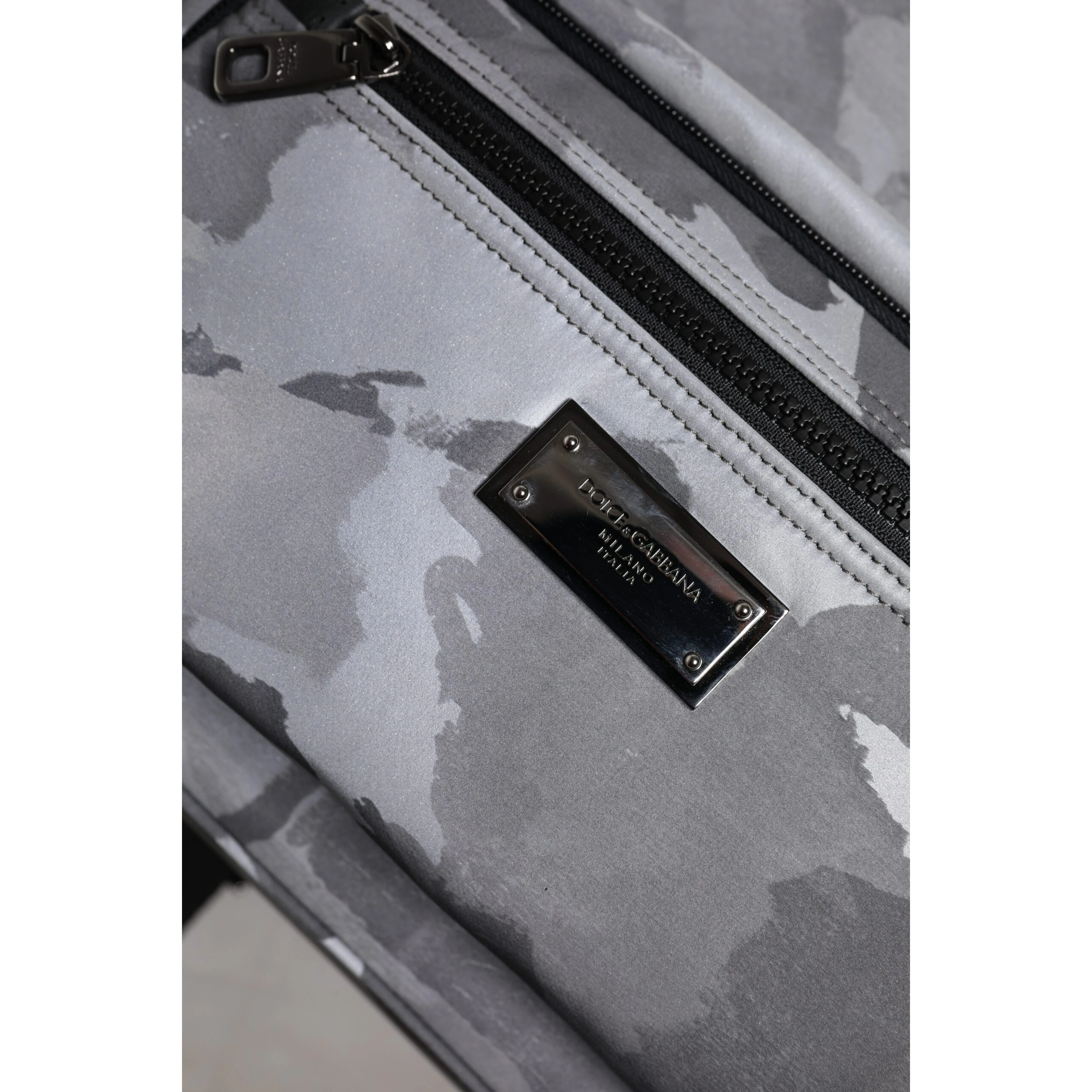 Gray Cotton Camouflage Logo Plaque Backpack Bag