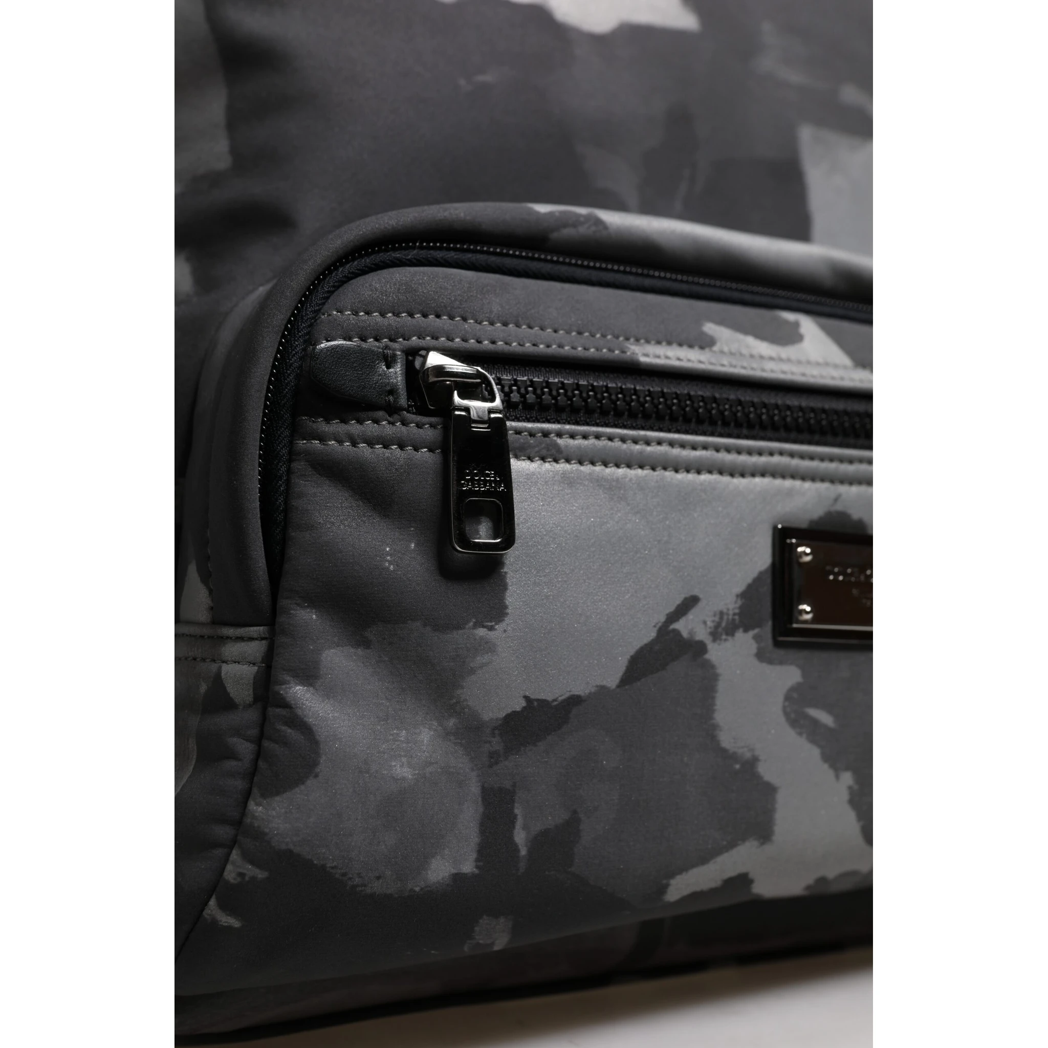 Gray Cotton Camouflage Logo Plaque Backpack Bag