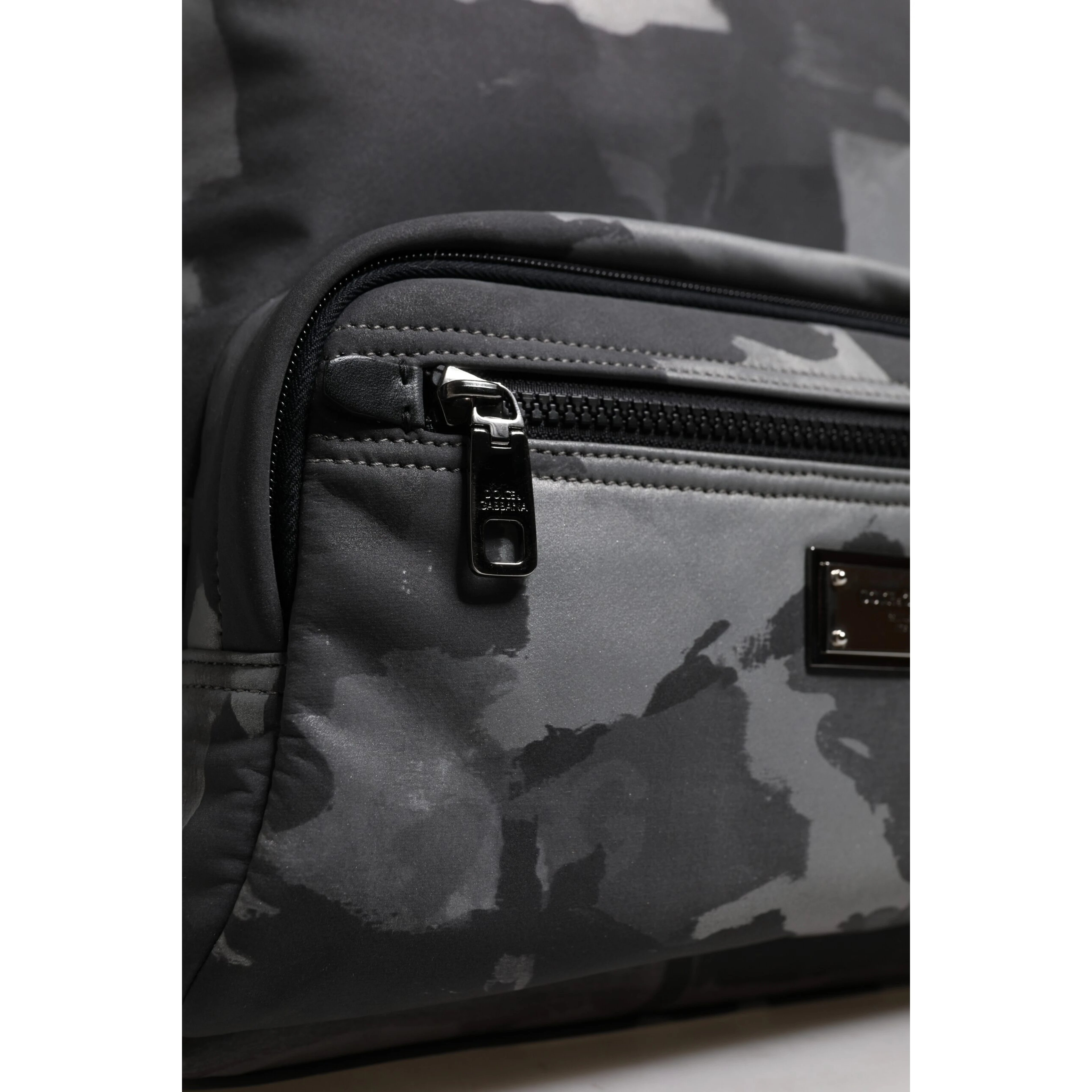 Gray Cotton Camouflage Logo Plaque Backpack Bag