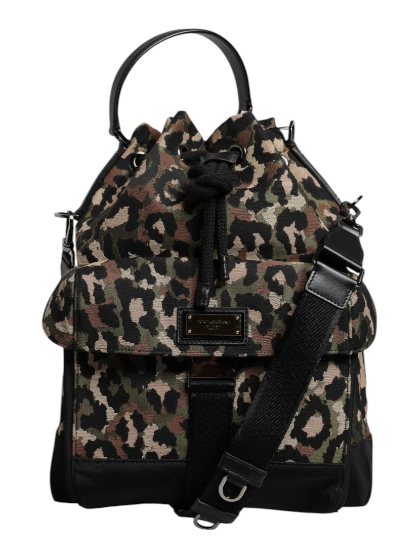 Multicolor Leopard Cotton Shoulder Bucket Bag