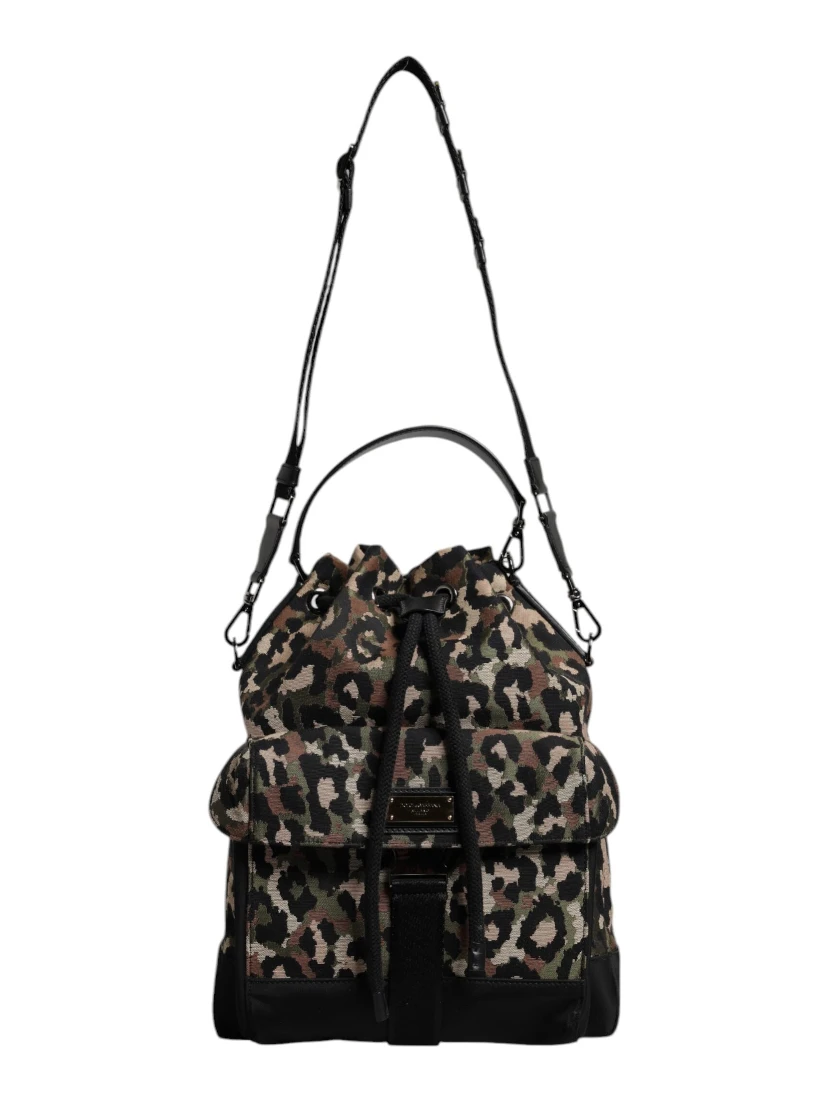 Multicolor Leopard Cotton Shoulder Bucket Bag