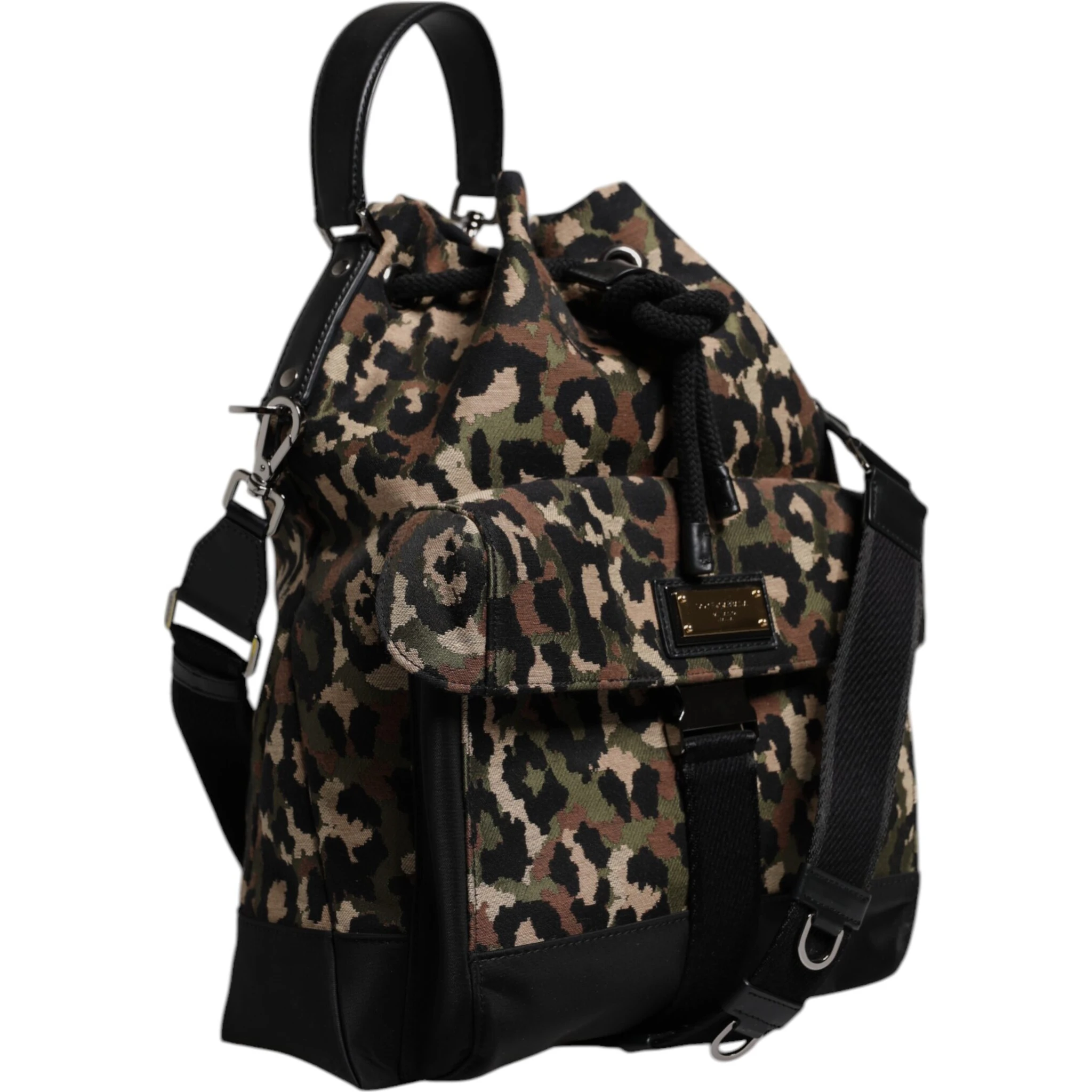 Multicolor Leopard Cotton Shoulder Bucket Bag