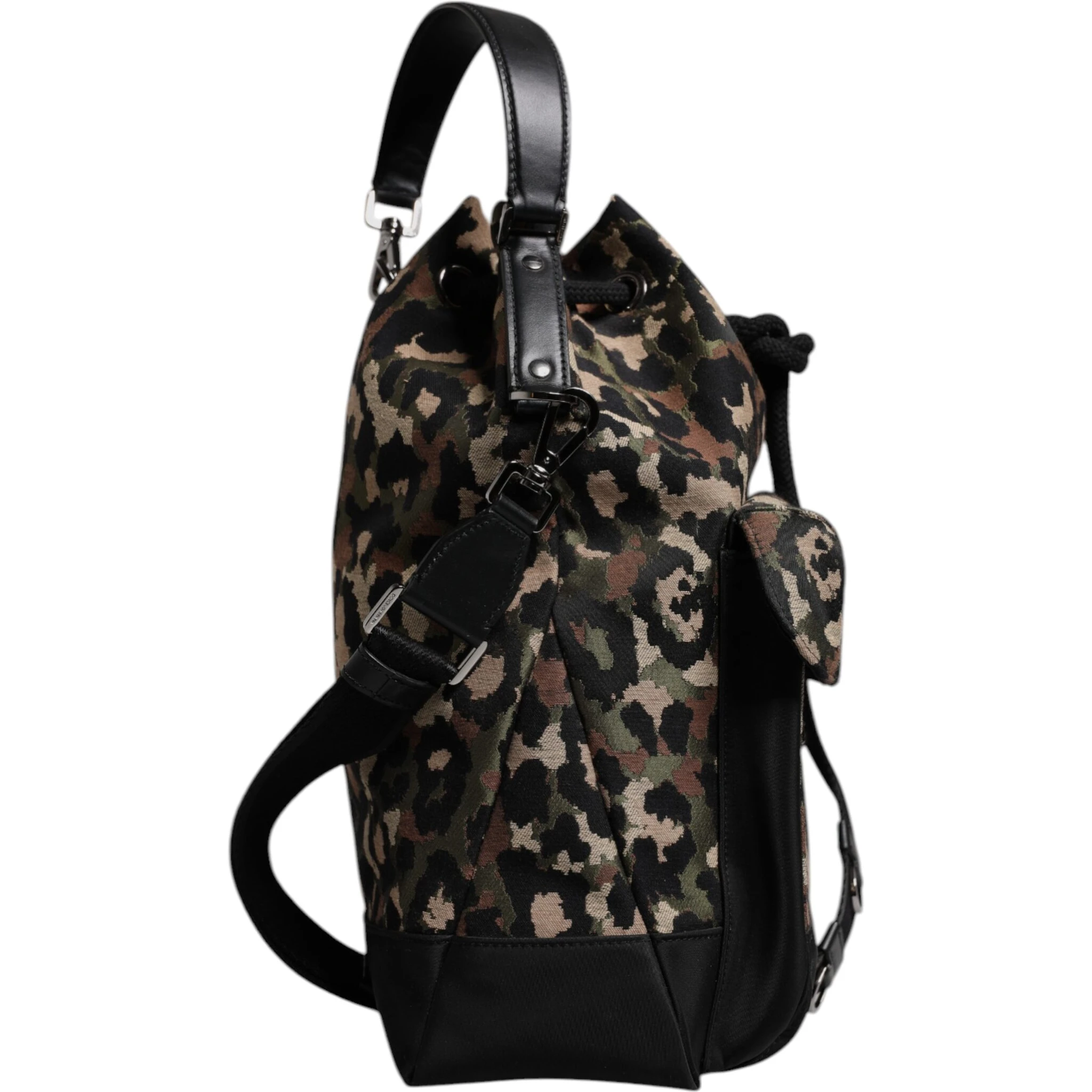 Multicolor Leopard Cotton Shoulder Bucket Bag