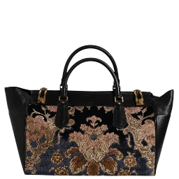 Black Floral Jacquard Handbag Shoulder Tote Bag