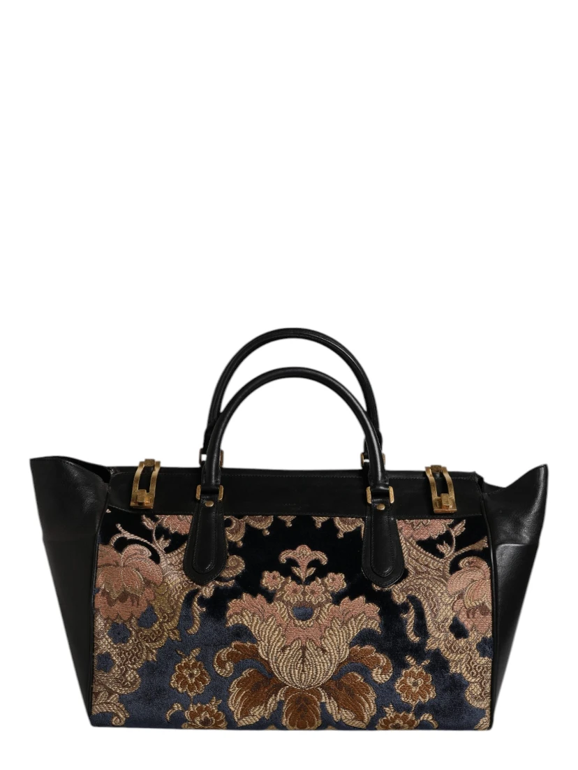 Black Floral Jacquard Handbag Shoulder Tote Bag