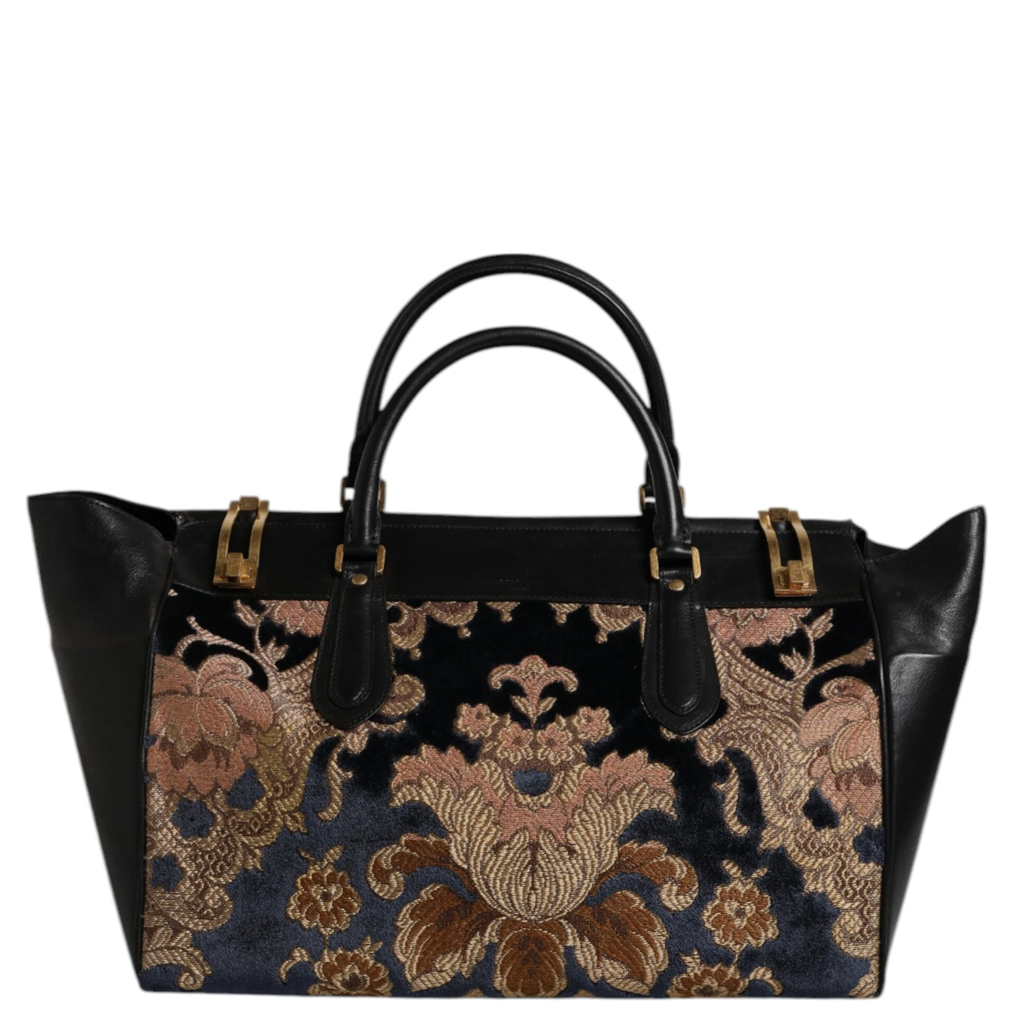 Black Floral Jacquard Handbag Shoulder Tote Bag