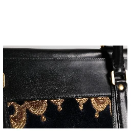 Black Floral Jacquard Handbag Shoulder Tote Bag