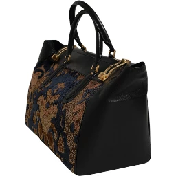Black Floral Jacquard Handbag Shoulder Tote Bag