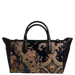 Black Floral Jacquard Handbag Shoulder Tote Bag