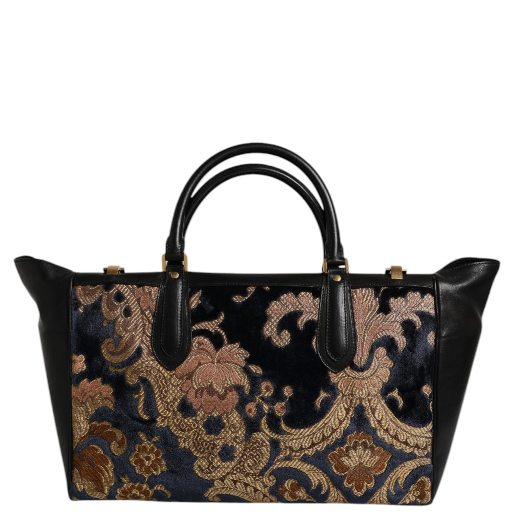 Black Floral Jacquard Handbag Shoulder Tote Bag