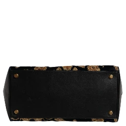 Black Floral Jacquard Handbag Shoulder Tote Bag