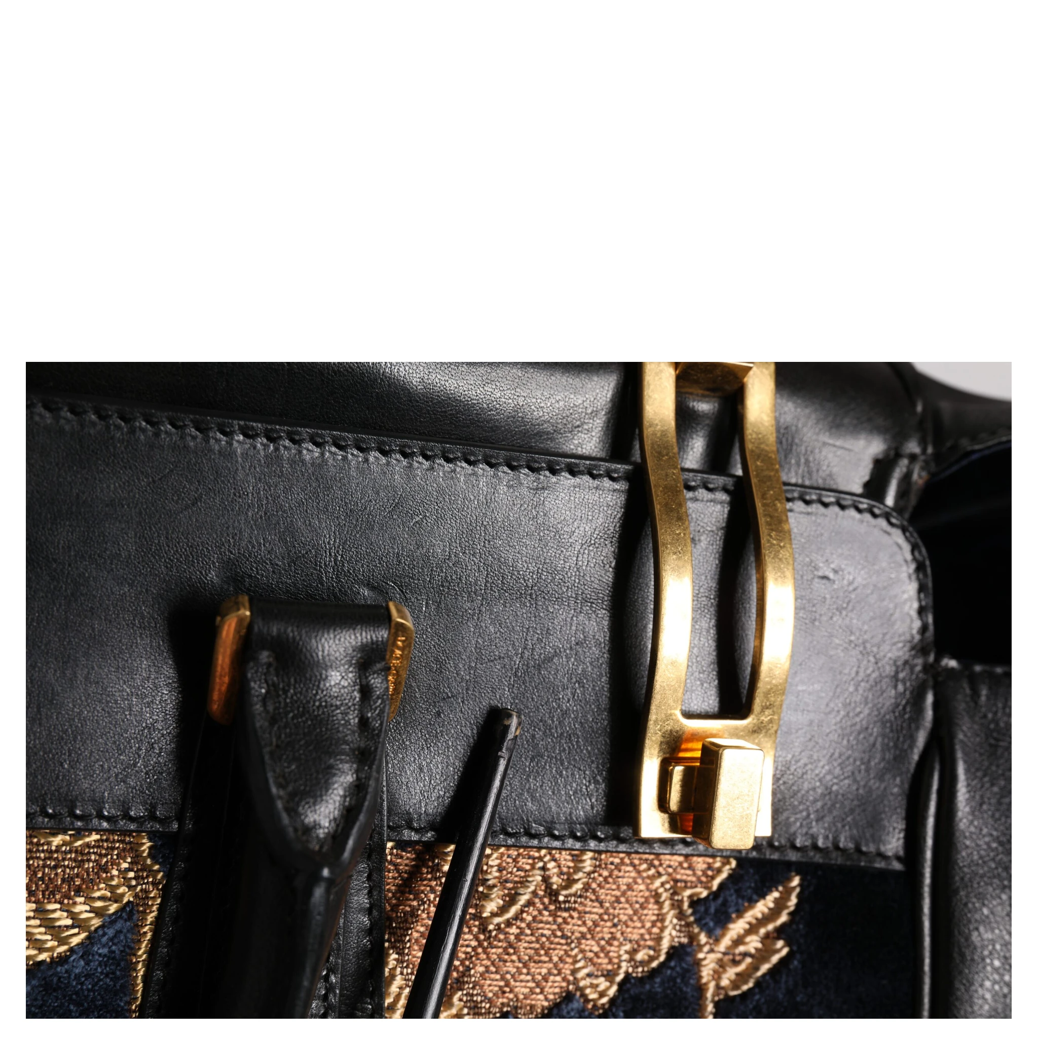 Black Floral Jacquard Handbag Shoulder Tote Bag