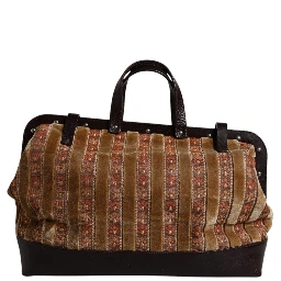 Beige Maroon Velvet Leather Jacquard Travel Handbag Bag