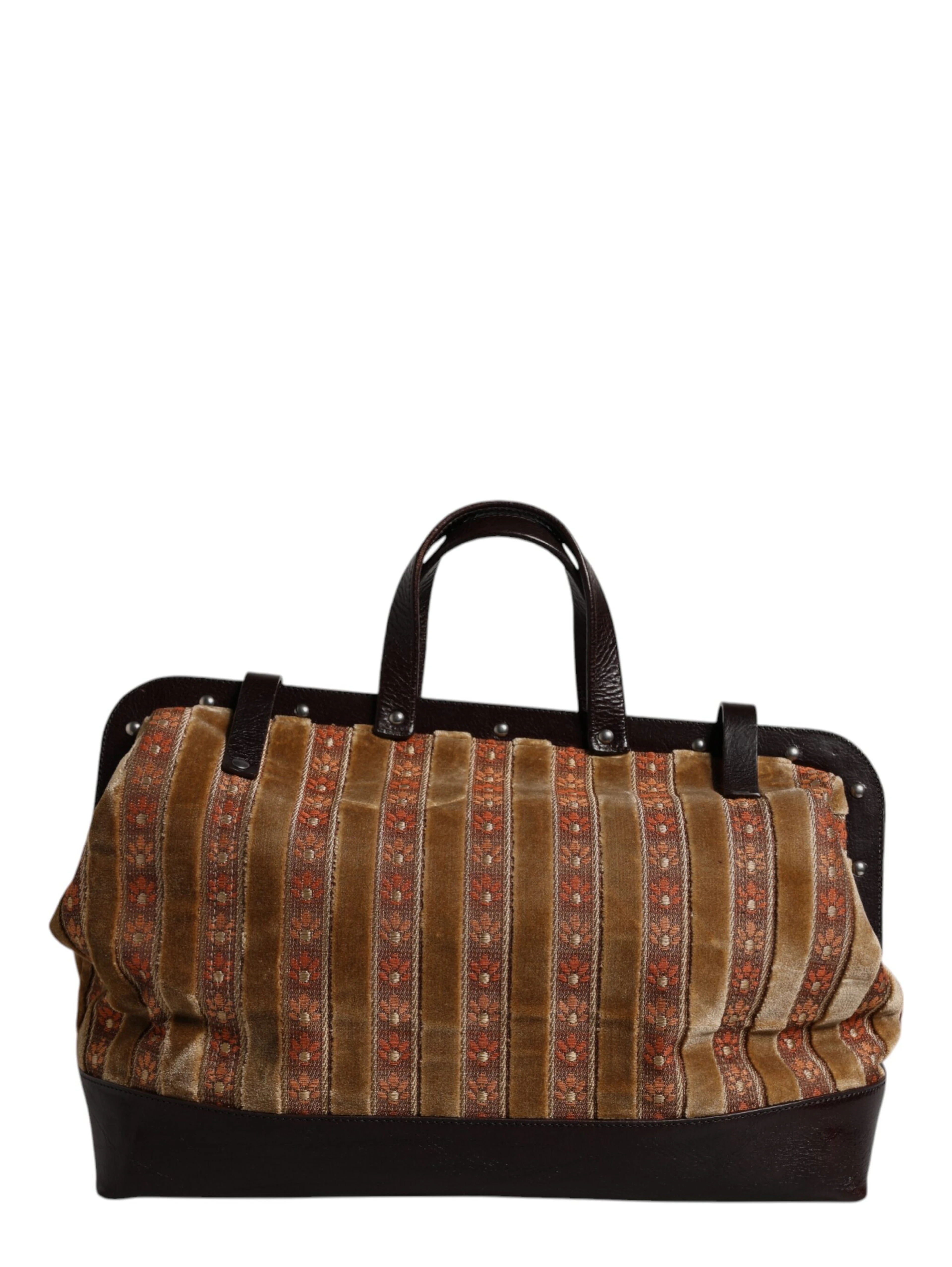 Beige Maroon Velvet Leather Jacquard Travel Handbag Bag