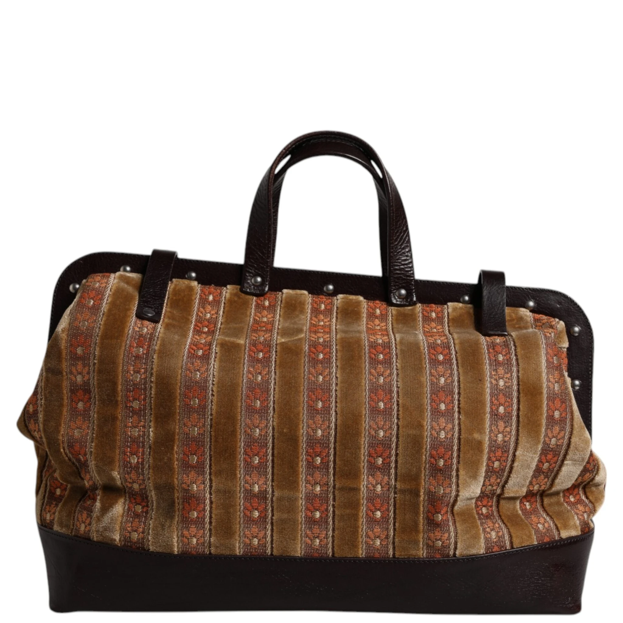 Beige Maroon Velvet Leather Jacquard Travel Handbag Bag