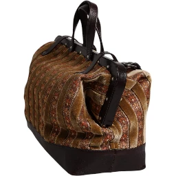Beige Maroon Velvet Leather Jacquard Travel Handbag Bag