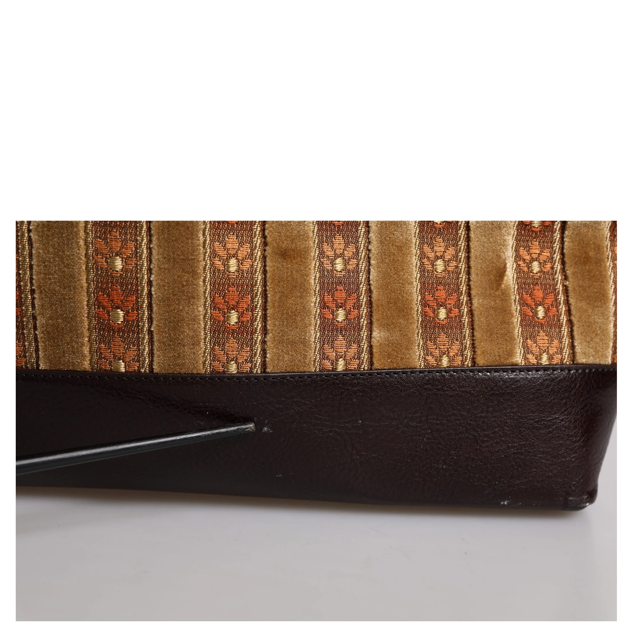 Beige Maroon Velvet Leather Jacquard Travel Handbag Bag