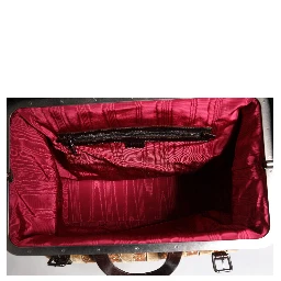 Beige Maroon Velvet Leather Jacquard Travel Handbag Bag