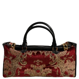 Multicolor Leather Brocade Velvet Travel Duffle Tote Bag