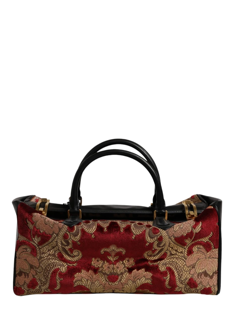 Multicolor Leather Brocade Velvet Travel Duffle Tote Bag