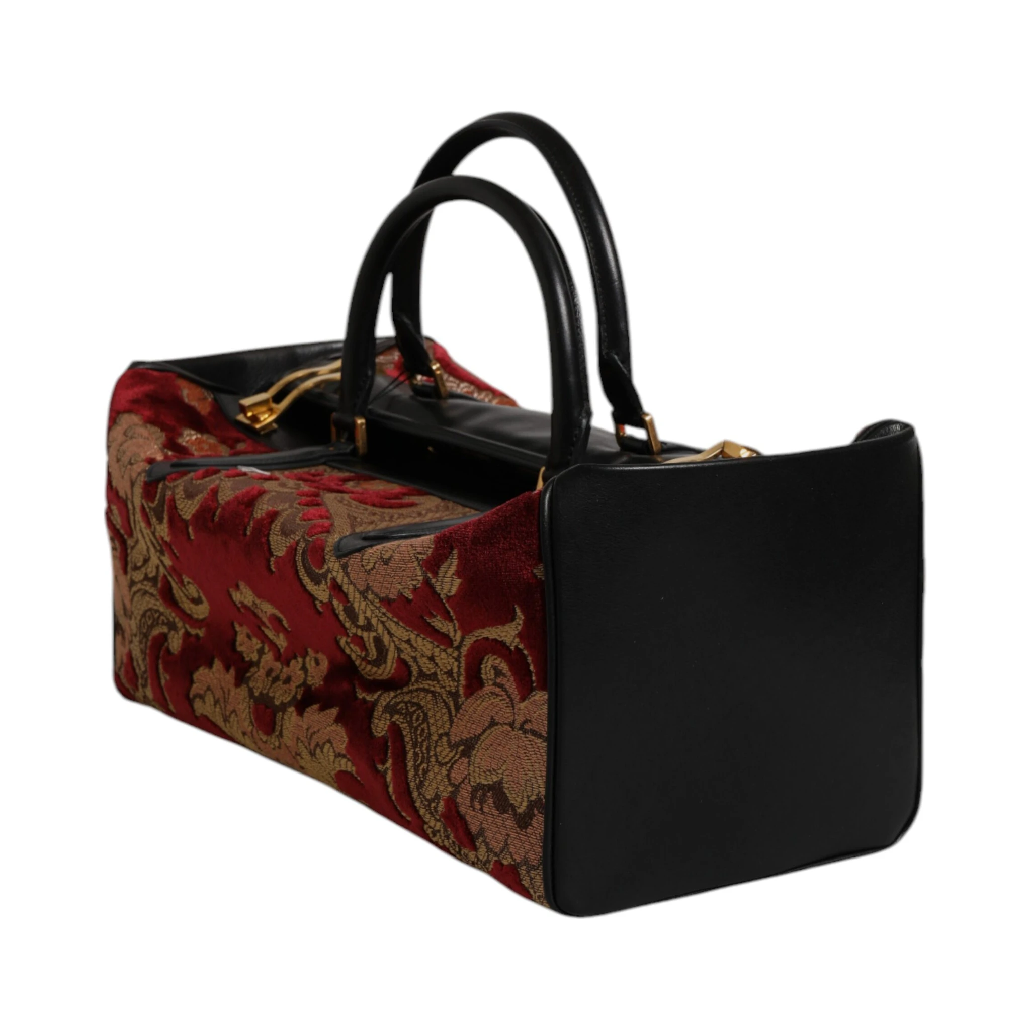 Multicolor Leather Brocade Velvet Travel Duffle Tote Bag