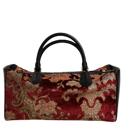 Multicolor Leather Brocade Velvet Travel Duffle Tote Bag