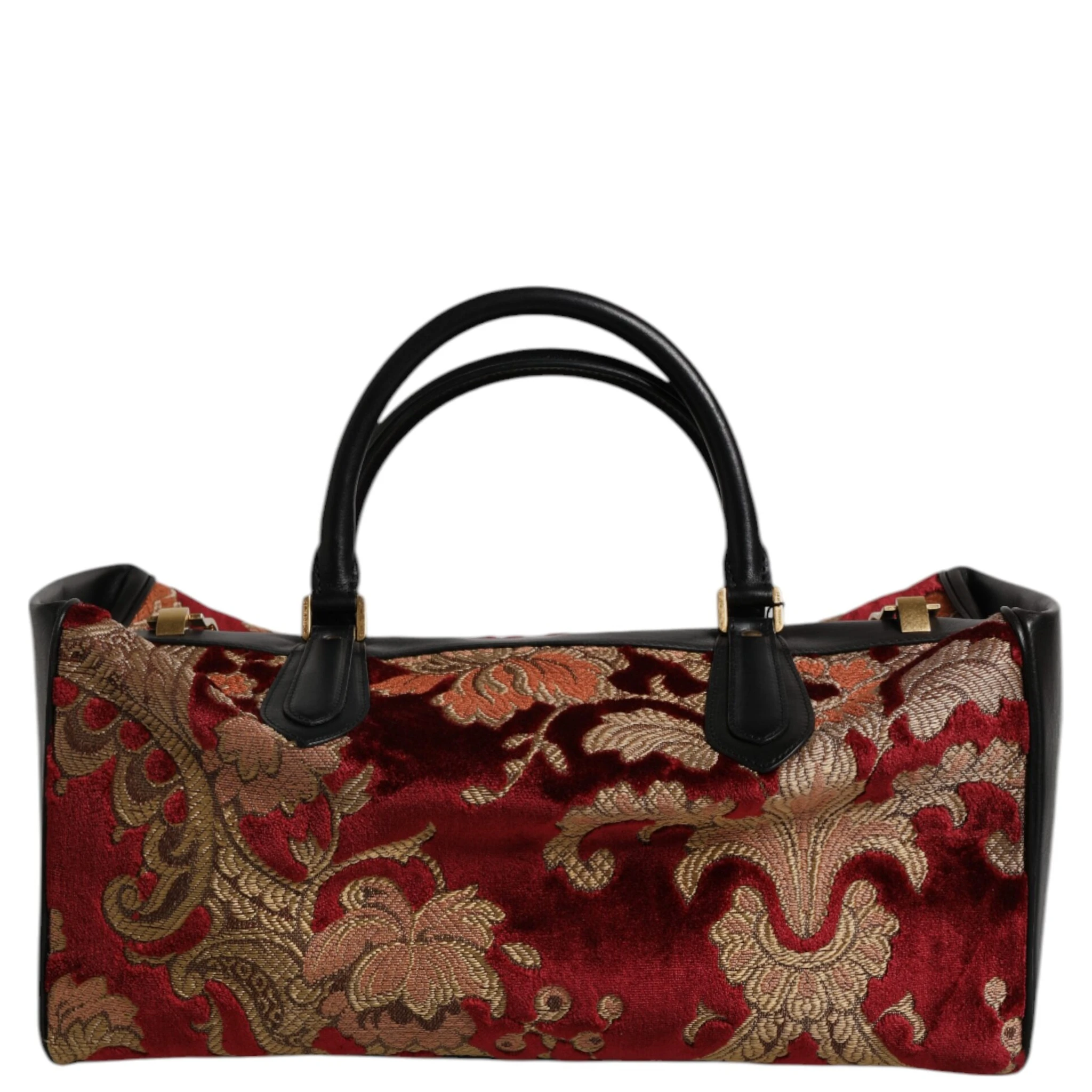 Multicolor Leather Brocade Velvet Travel Duffle Tote Bag