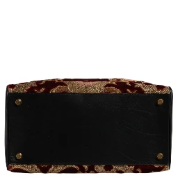 Multicolor Leather Brocade Velvet Travel Duffle Tote Bag