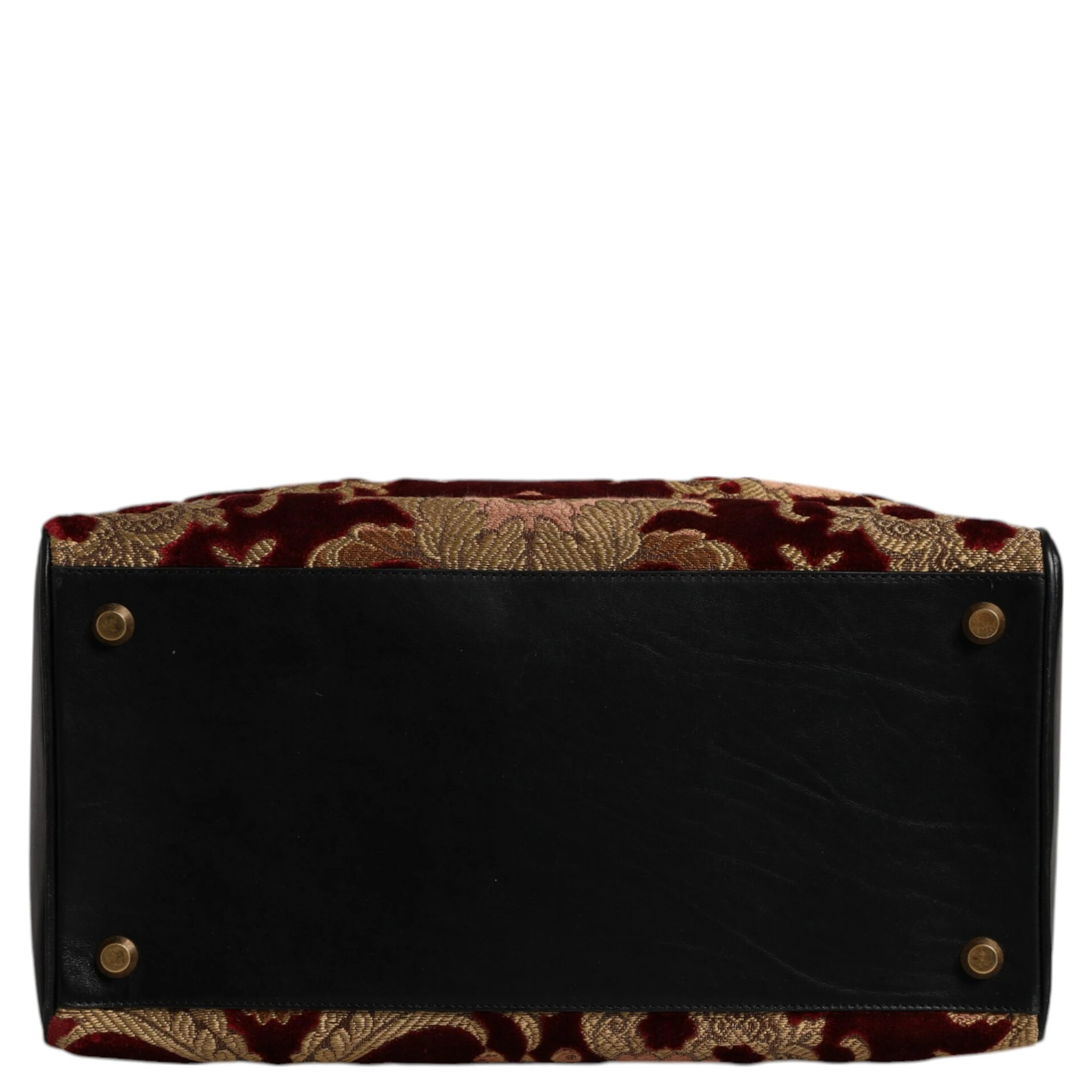 Multicolor Leather Brocade Velvet Travel Duffle Tote Bag