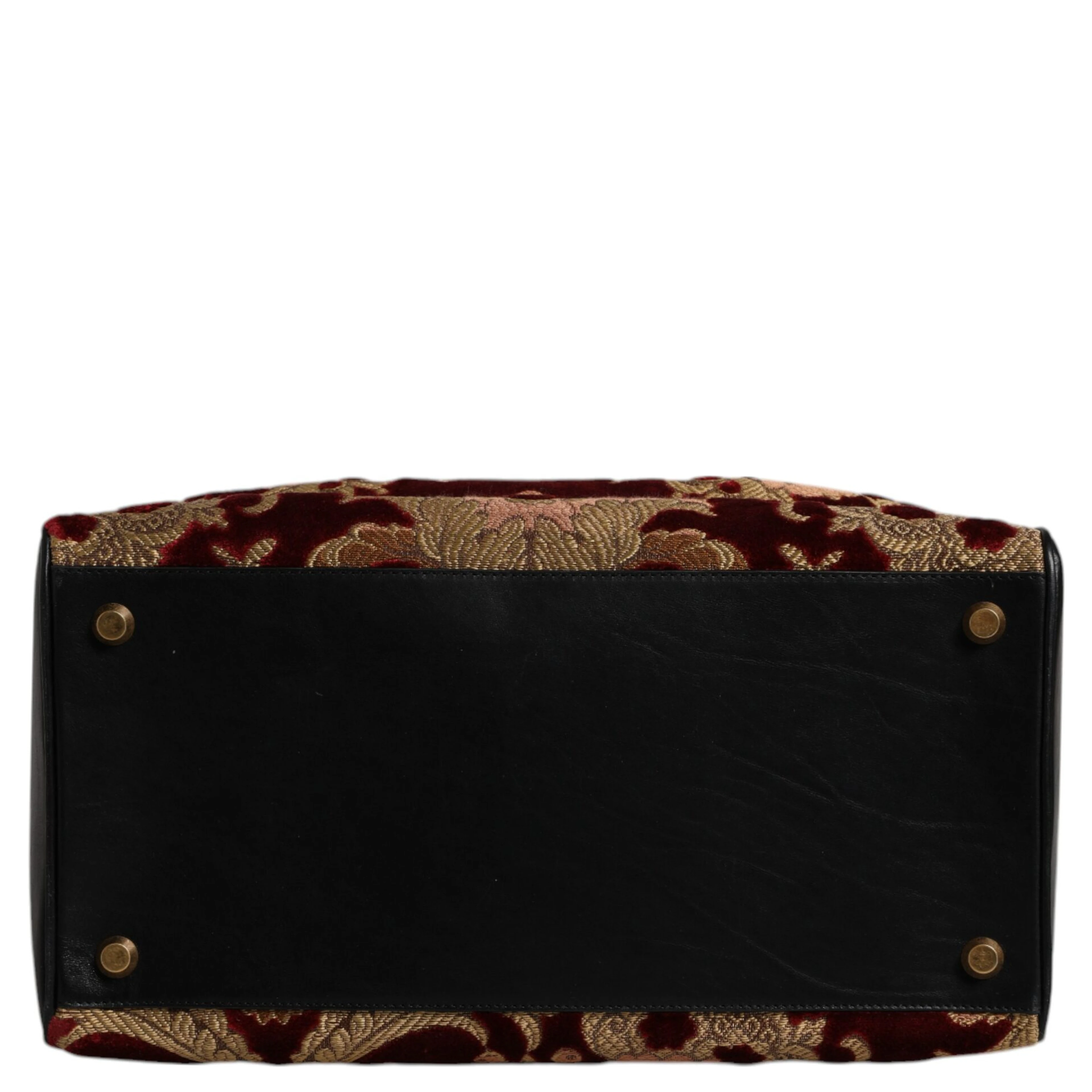 Multicolor Leather Brocade Velvet Travel Duffle Tote Bag
