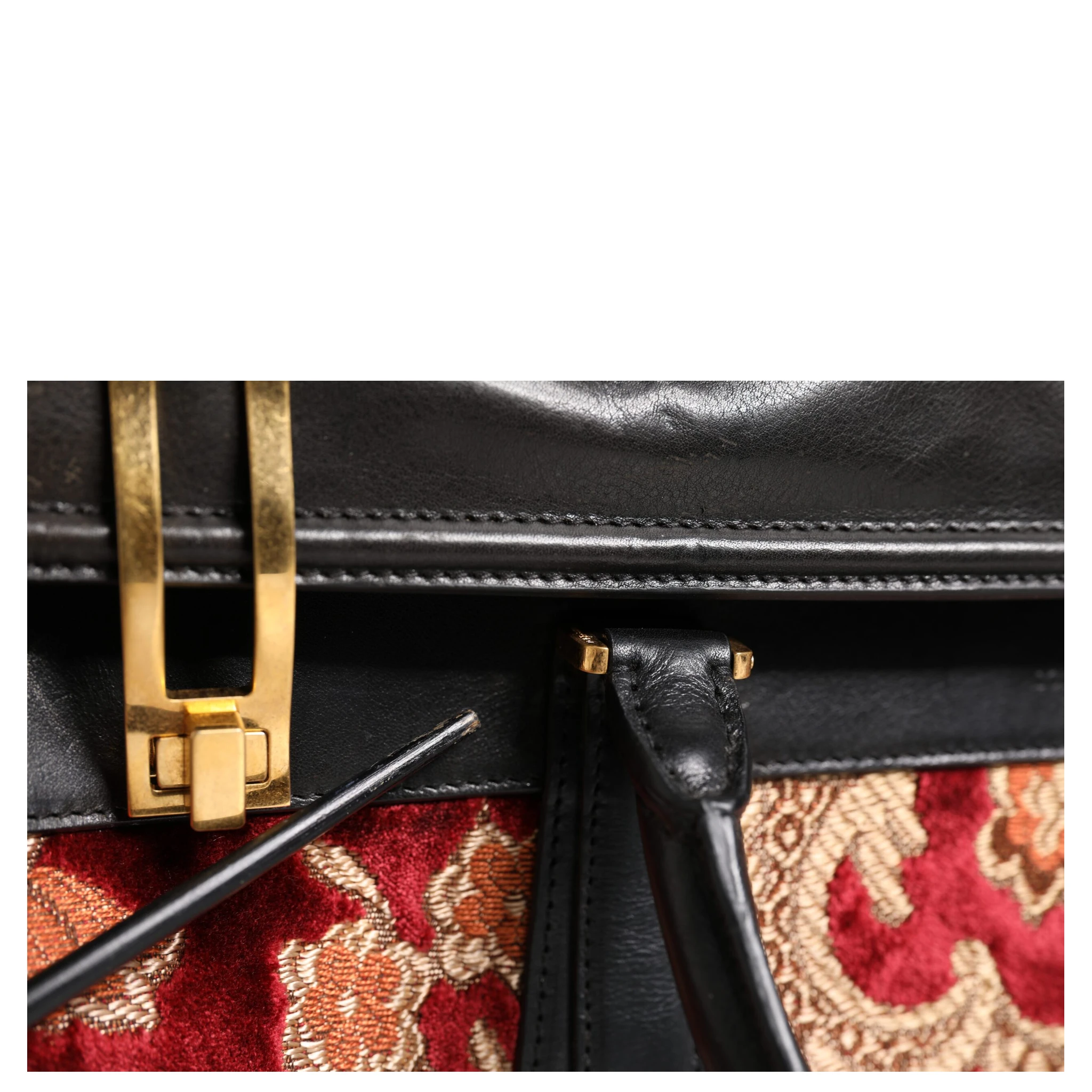 Multicolor Leather Brocade Velvet Travel Duffle Tote Bag