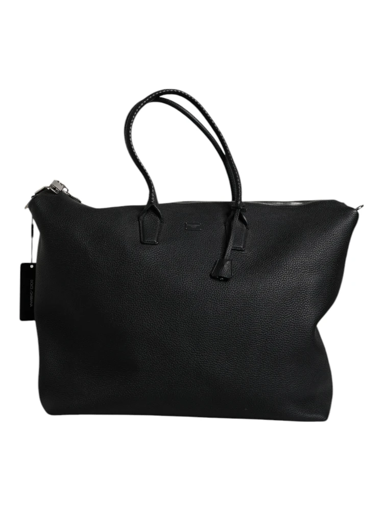 Black Calfskin Leather Hand Shoulder Duffle Bag